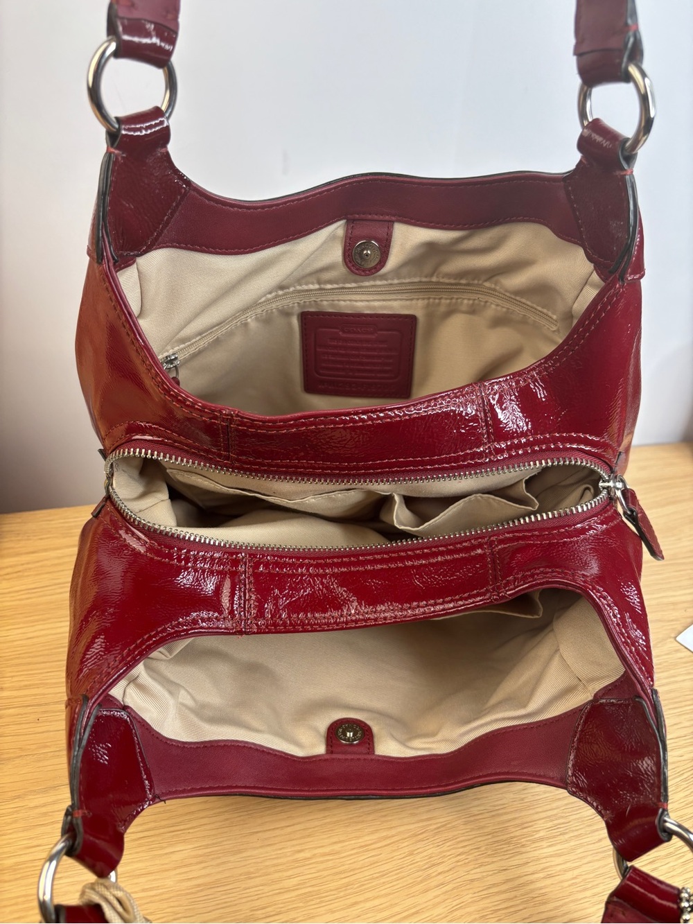 Vintage Coach Soho Deep Red Patent Leather Hobo Shoulder Bag w/Scarf 19703 - Picture 7 of 16